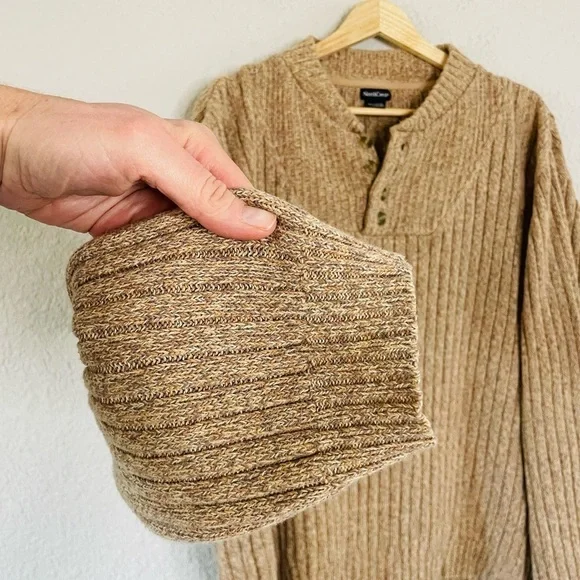 Vintage NorthCrest Tan 100% Cotton Half Button Sweater - Picture 7 of 10